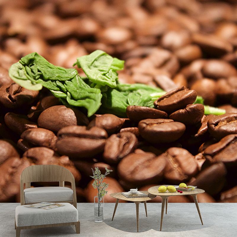 Brown Color Coffee Beans Mural Wall Eco-friendly Material Covering Coffee Shop