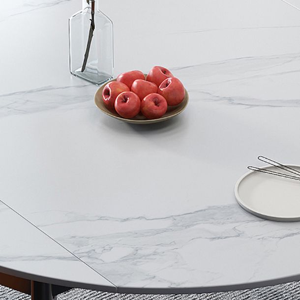 Minimalist White Sintered Stone Table Round Shape Standard Dining Table with 4 Legs Base