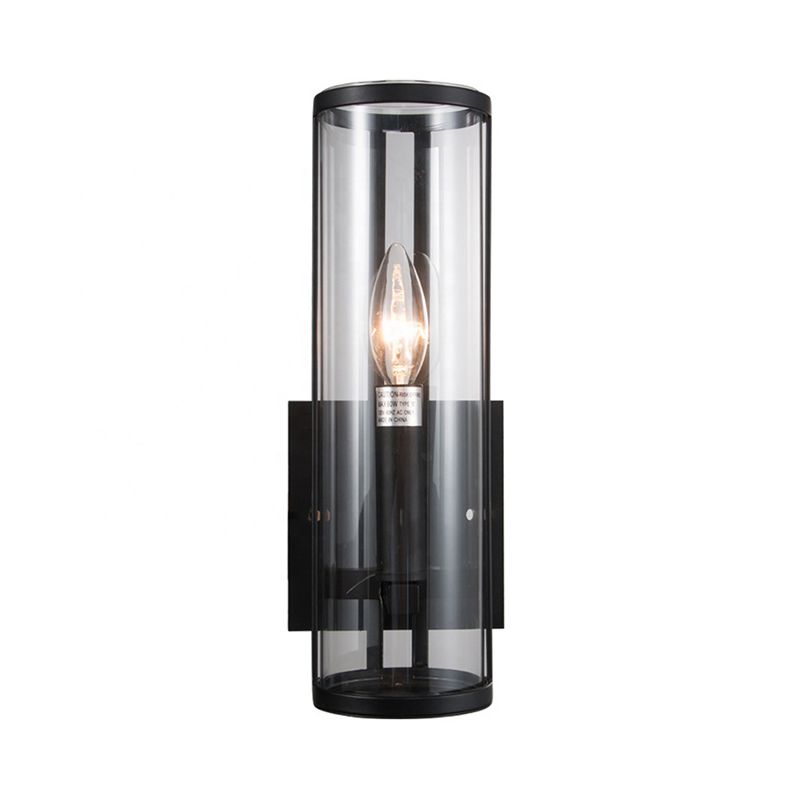 1 Glühbirne Schwarze Wandleuchter moderner Stil klarer zylindrischer Glaswandlampe