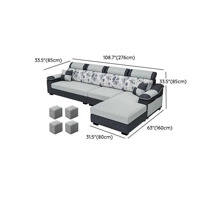 33.46" Tall Grey Sectional Sofa Faux Leather/Linen Flared Arm Modular Sofa