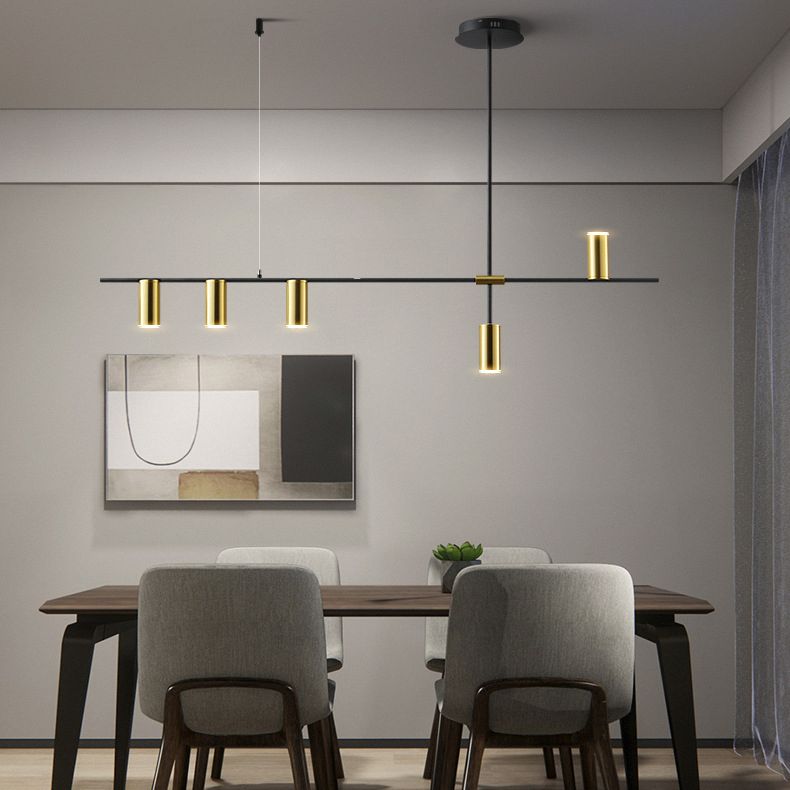 Accesorio de iluminación de la isla de la sala de comidas lámpara de lámpara moderna con sombra de metal lineal