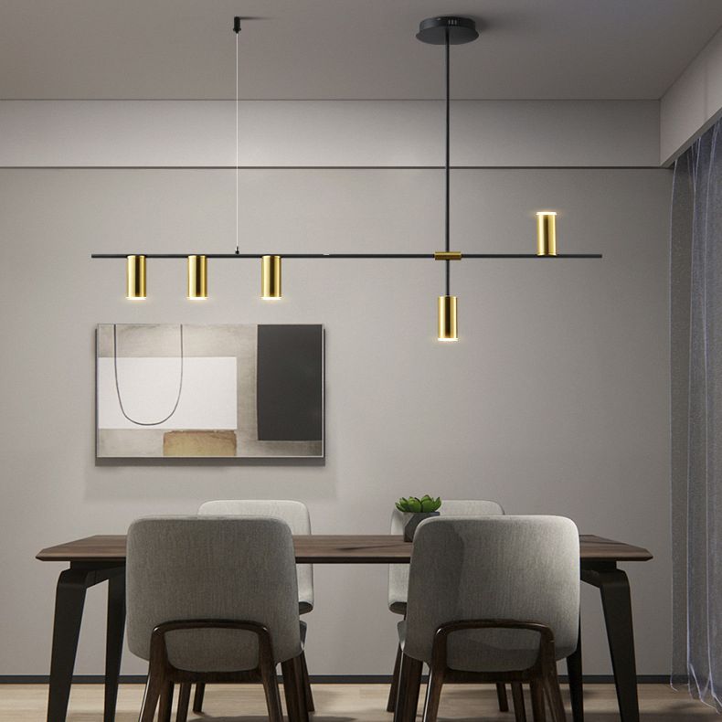 Dinning Room Island Lighting Fixture Modern Chandelier Light Fixture with Linear Metal Shade