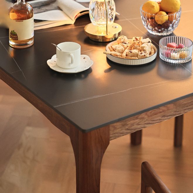 Modern Stone Top Dining Table Square Tabletop with Solid Wood Legs