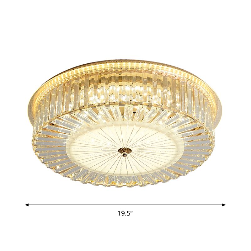 LED -Flush -Halterung mit Trommelschatten Klarer Kristalle zeitgenössischer Schlafraum Decke Flush Mount