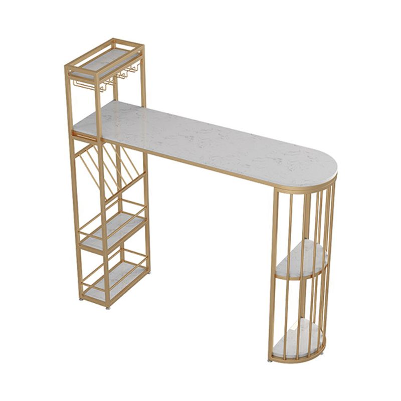 Glam Gold Iron Bar Table 41.3"H Marble White Top Bistro Table with Wine Glass Holders