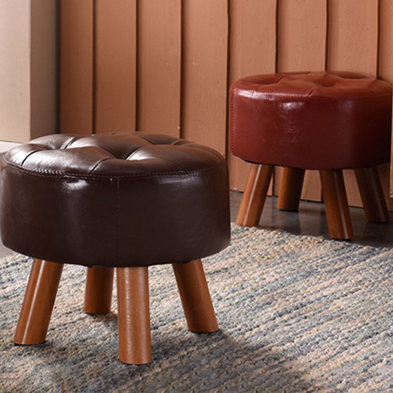Modern Tufted Ottoman Water Resistant Genuine Leather Square Footstools Ottoman