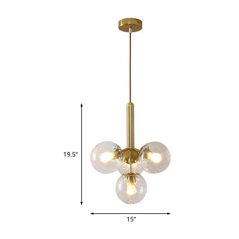 Globe Ceiling Chandelier Modernist Clear Water Glass 4 Heads Gold Pendant Light Fixture