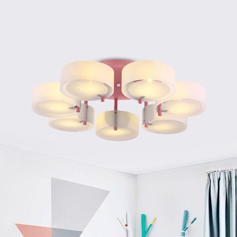 Plafonnier Semi-affleurant à tambour blanc, luminaire de plafond en verre de lait pour Loft Macaron pour salle d'étude