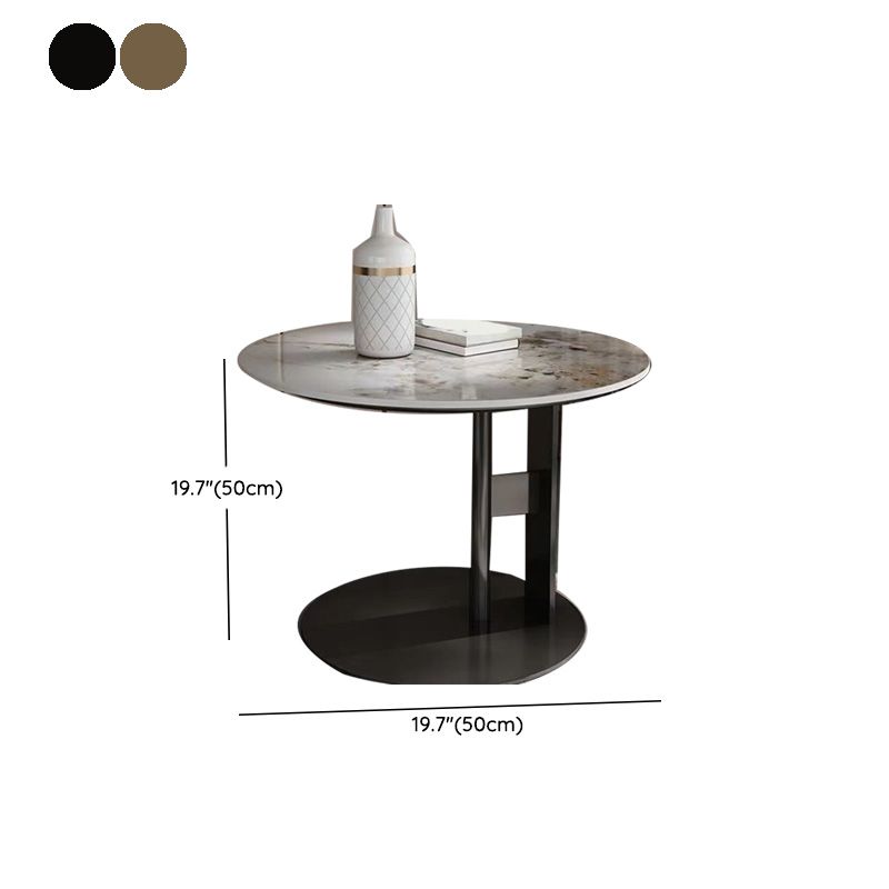 Modern Round Slate Cocktail Table Stainless Steel Pedestal Coffee Table