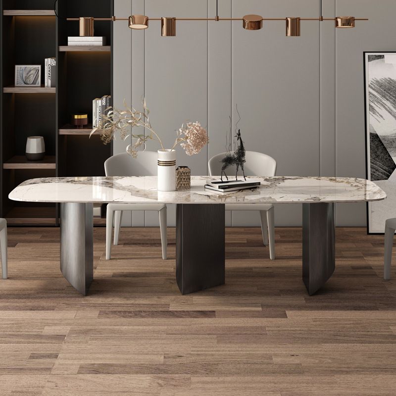 Modern Sintered Stone Rectangle Dining Set Standard Height Black Legs Home Use Dining Set