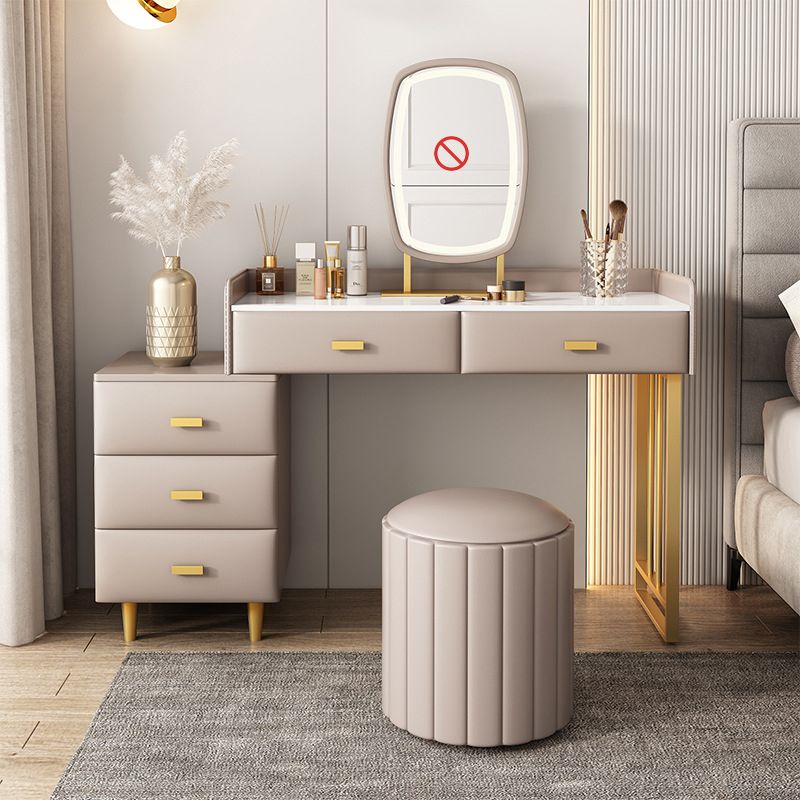 Luxurious Stone Top Vanity and Stool 5 Drawers Dressing Table