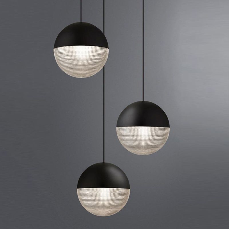 Modern Style Hemispherical Glass Hanging Light Frosted Metal Lamp Body 1-light Pendant Light for Aisle Bar