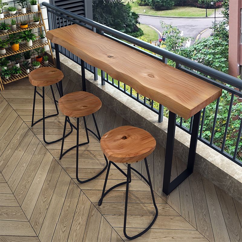 Industrial Specialty Bar Table Brown Solid Wood Bar Height Cocktail Table with Sled Base