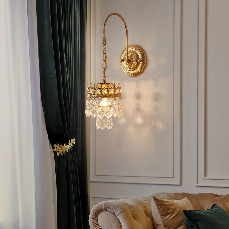 Crystal Hanging Wall Sconce in Modern Unique Style Wrought Iron Wall Lamp for Interior Spaces