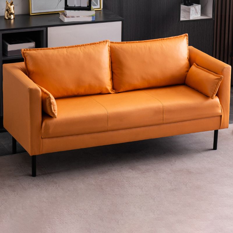 Faux Leather Loose Back Sofa Square Arm Single Cushion Loveseat