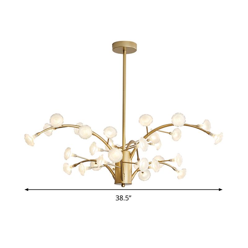 33 bulbi lampadario floreale leggero modernismo in vetro glassato dispositivo di illuminazione sospesa in oro