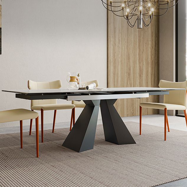 Mesa de comedor de lujo tradicional rectángulo Mesa de piedra sinterizada con base de doble pedestal