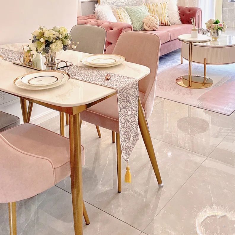 Scandinavian Sintered Stone White Dining Set Rectangle Standard Dining Set for Kitchen