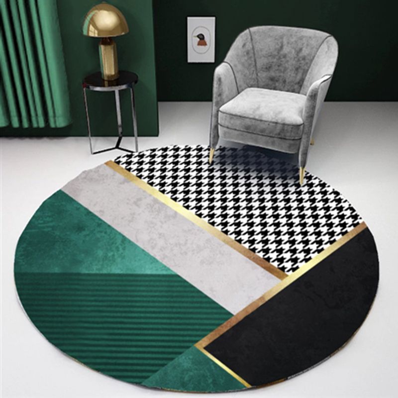 Round Houndstooth Print Carpet Polyester Modern Rug Non-Slip Backing Indoor Rug for Living Room