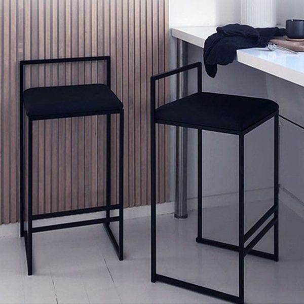 Industrial Low Back Stool Rectangle Upholstered Bar Stools for Living Room