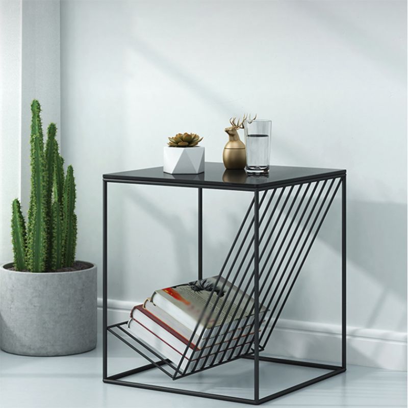 19.6" Tall Square Side Table Frame Ironcraft End Table with Magazine Holder