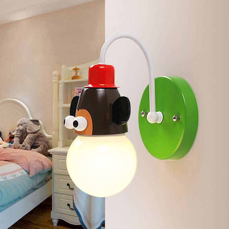Lampada da parete della sfera di cartone animato Opal Glass Bulb Nursery Wall Monted Lamp con arredamento per animali