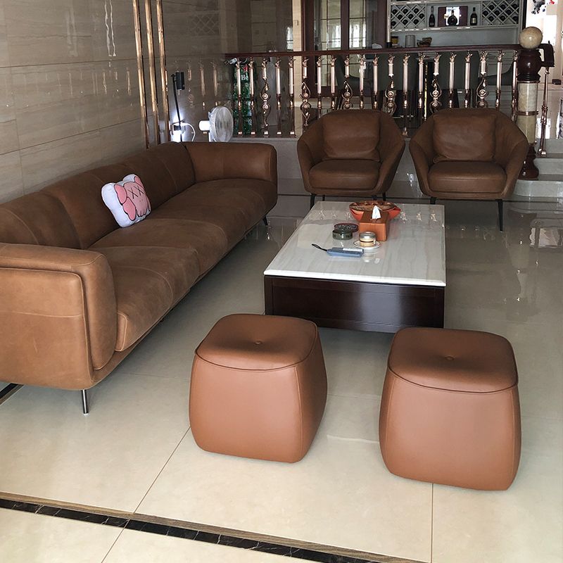 Contemporary Rectangle Shape Pouf PU Leather Upholstered Ottoman