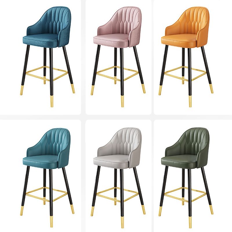 Glam Metal Stool PU Leather Barstools in Matte Finish for Indoor