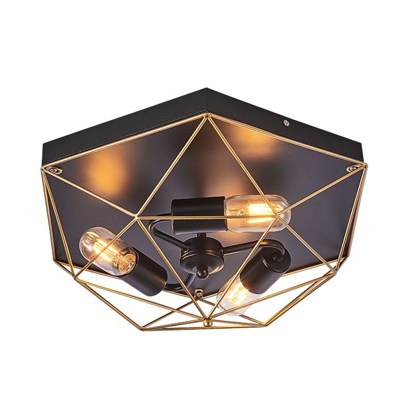 Prisma Cage Foyer Ceiling Light Traditionelle Stil Metall 3 Köpfe Schwarz Bündig Montierte Beleuchtung Halterung