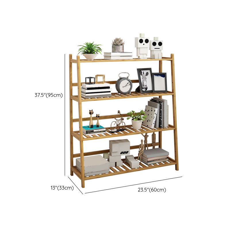 Contemporary Open Back Bamboo Bookshelf Ladder Bookcase with Shelves