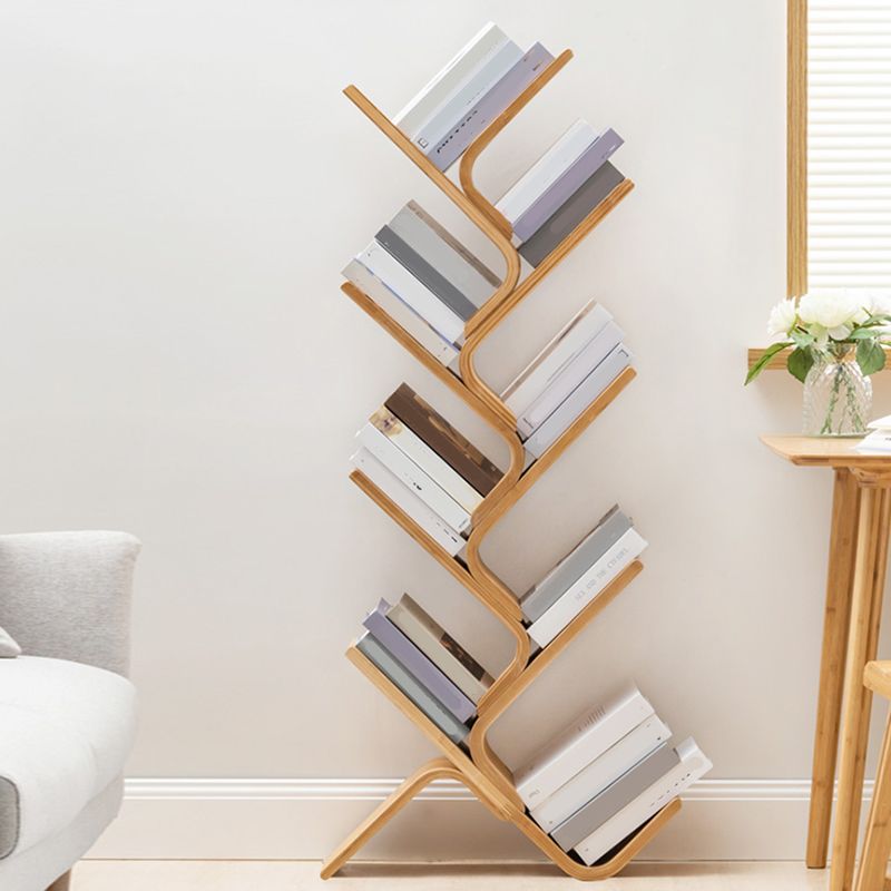 Modern Open Back Bookshelf Etagere Bamboo Bookcase for Home Office