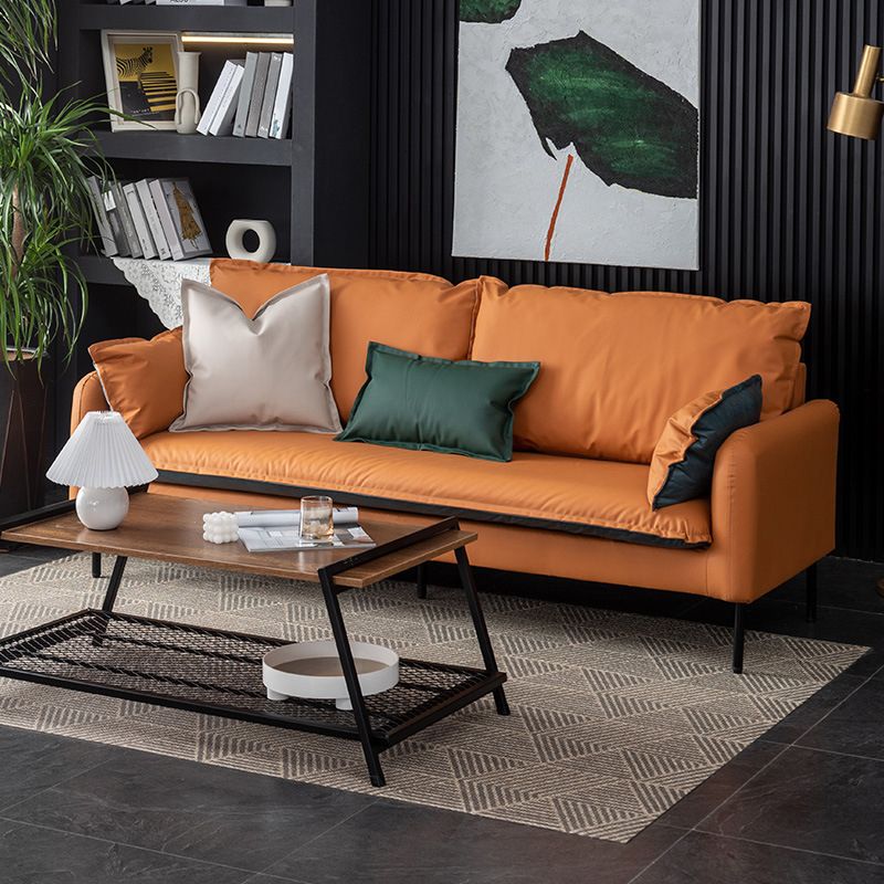 Modern Leather Square Arm Sofa with Loose Back for Living Room