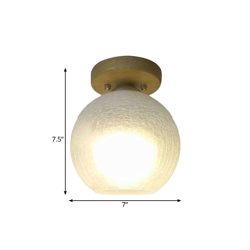 Globe Foyer Flush Mount Lighting White Crackled Glass Single Minimalist Ceiling Fixture