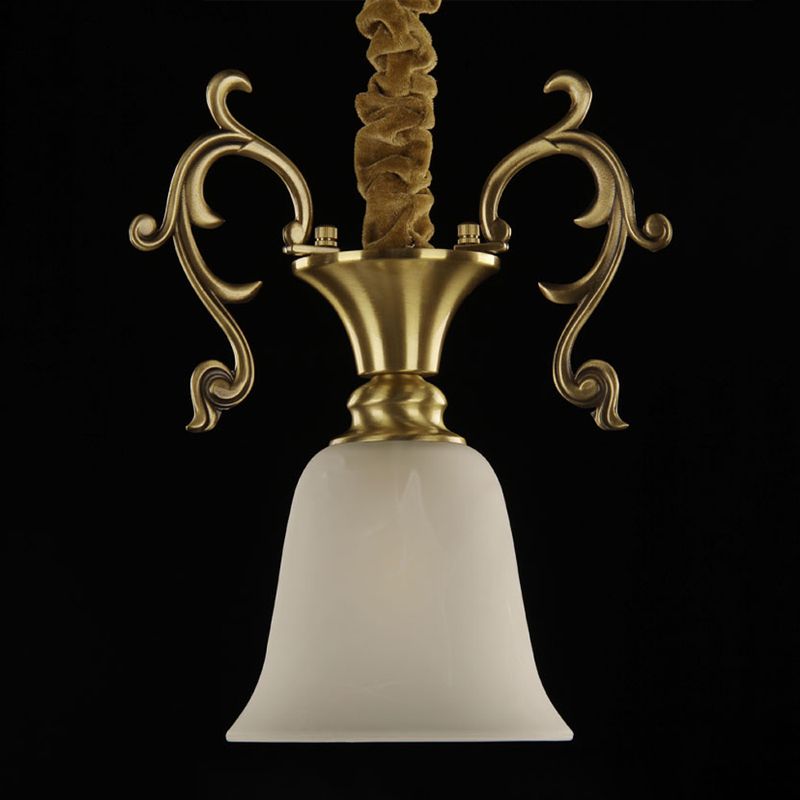 Brass 1 Head Hanging Lighting Colonial White Frosted Glass Bowl/Dome/Trapezoid Ceiling Suspension Lamp for Porch