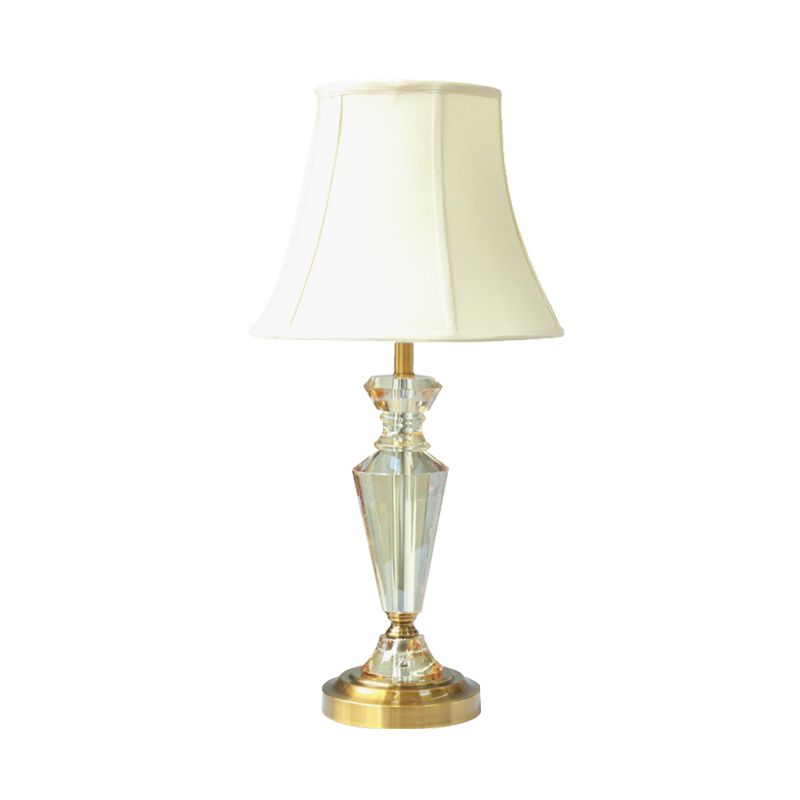 Paneled Bell Crystal Night Light Rustic 1 Light Living Room Nightstand Lamp in White