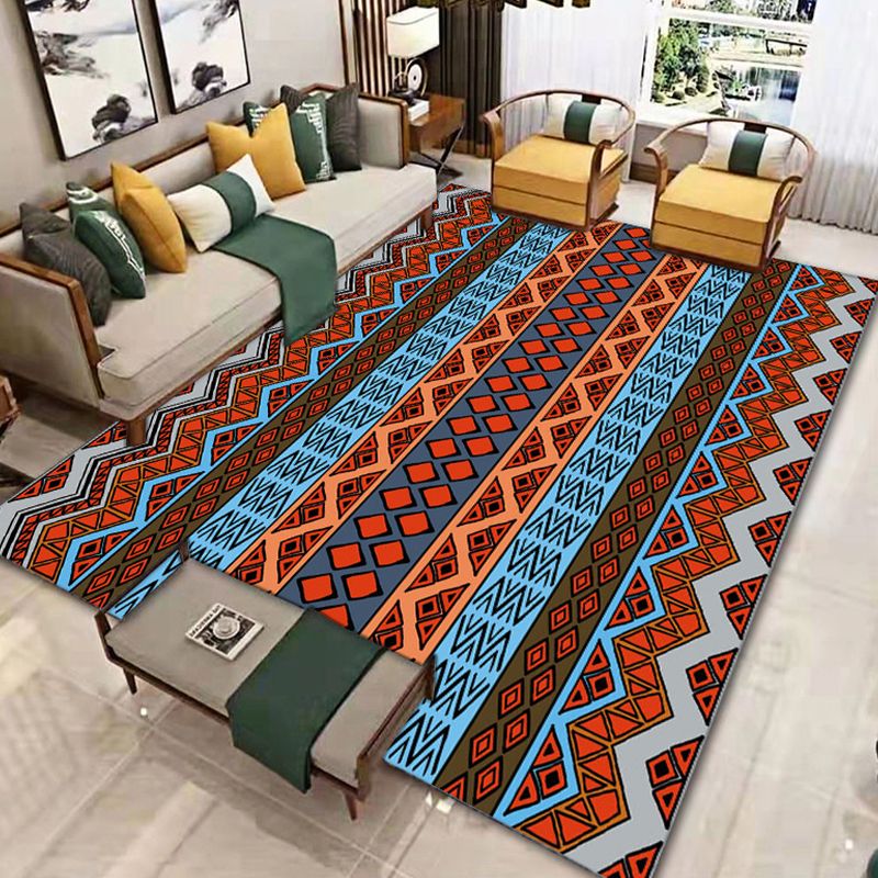 Moroccan Area Rug Polyster Rectangle Tribal Carpet Living Room Non-Slip Backing Indoor Rug