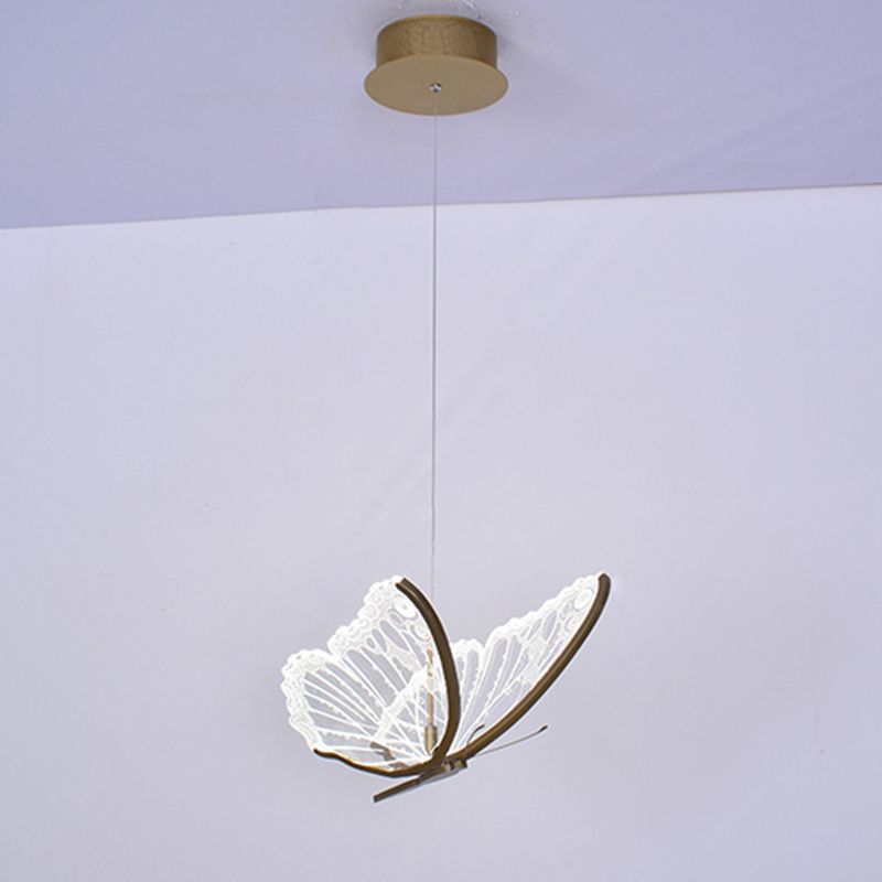 Eenvoud hangende verlichting messing vlinder led plafond hanger met acryl schaduw