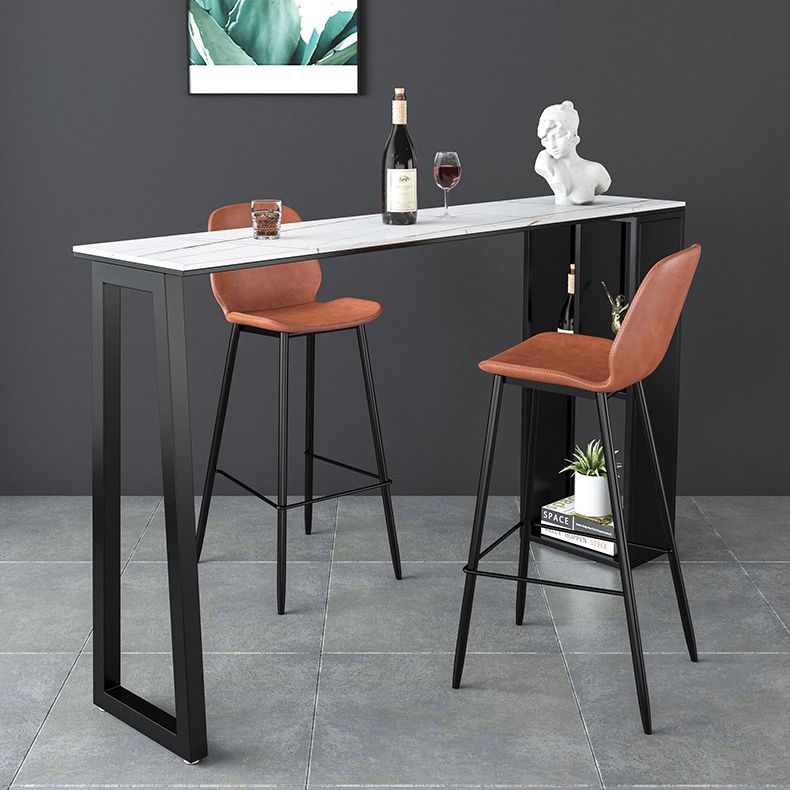 Matte Finish Stone Top Bar Table Industrial Pub Table with Metal Storage