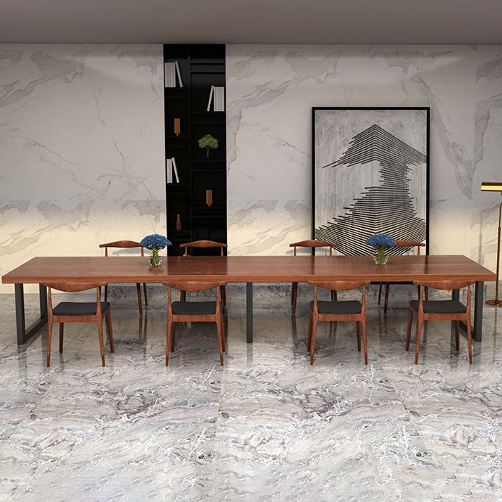 Mesa de comedor de rectángulo industrial de metal mesa de madera maciza para comedor
