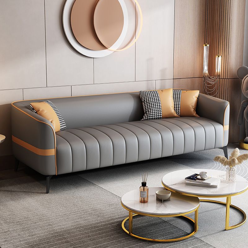 Contemporary 25.6" H Faux Leather Tuxedo Arm Sofa For Living Room