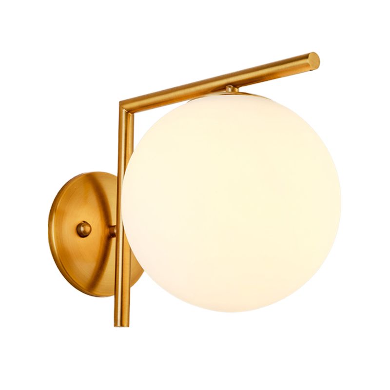 Globe Sconce Light Modernism Milk Glass 1 Head Gold Wall Mounted Lighting, 6"/8" Wide