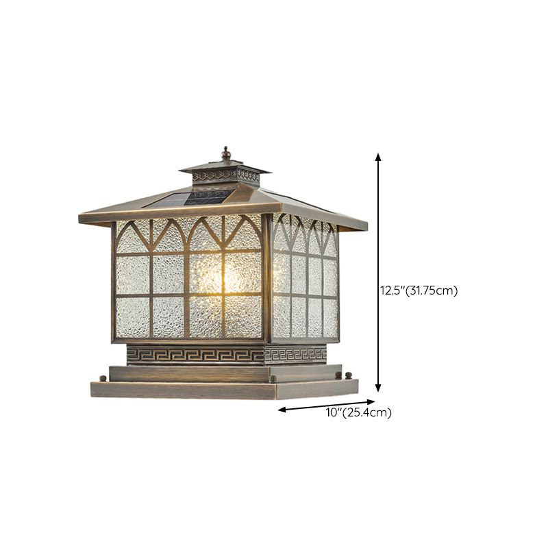 Rectangle Shape Metal Outdoor Lamp Modern Style Solar Pillar Light in Bronze
