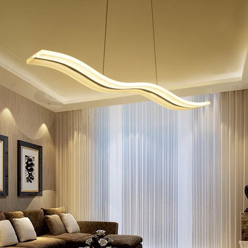 Linear Shape Chandelier Lighting Modern Style Metal 1 Lights Island Lamp in White