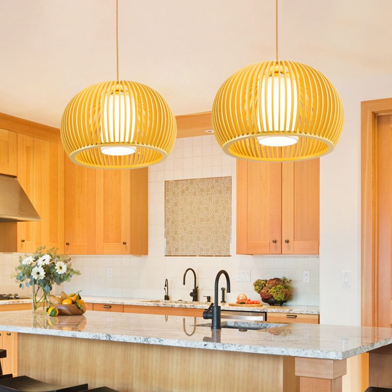 Rustieke koepelschaduw slinger lichten houten 1 bol plafond hanglampje met cilinderstof in de stoffen binnenin