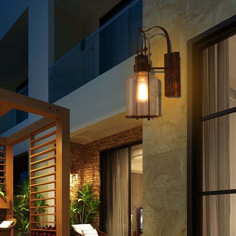 Industrial Retro Single Wall Sconce Wrought Iron Wall Lamp with Clear Glass Shade