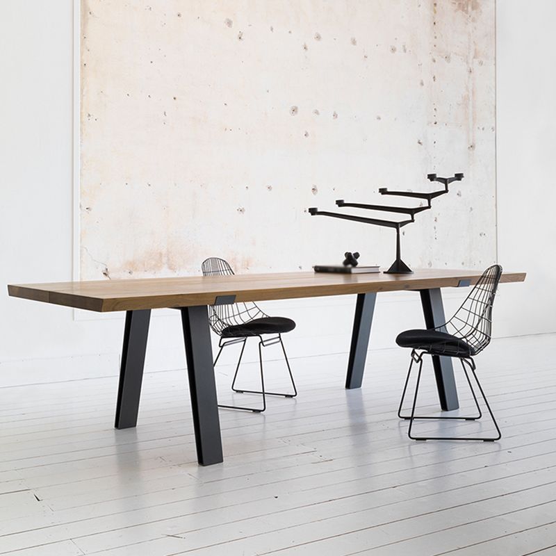 Industrial Pine Wood Table for Restaurant Rectangle Dining Table with Metal 4 Legs
