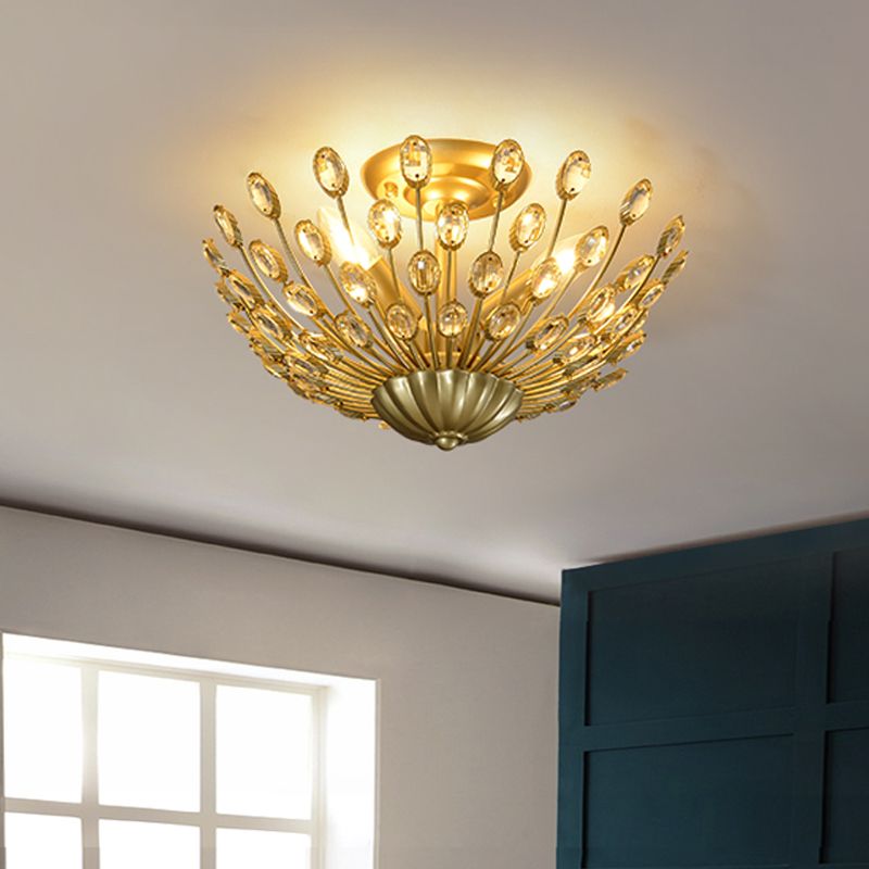 Lampada da letto a forma di ciotola a forma di cristallo semifulto oro a 3 bulb.