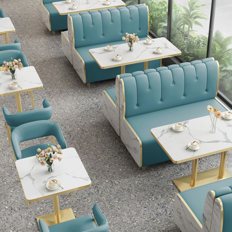 Industrial White Table for Restaurant Dining Table with Metal Base in Gold