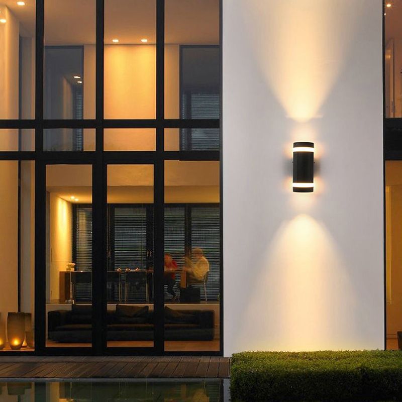 Cylinder Shape Sconce Modern Style Metal 2 Lights Wall Light in White/Black