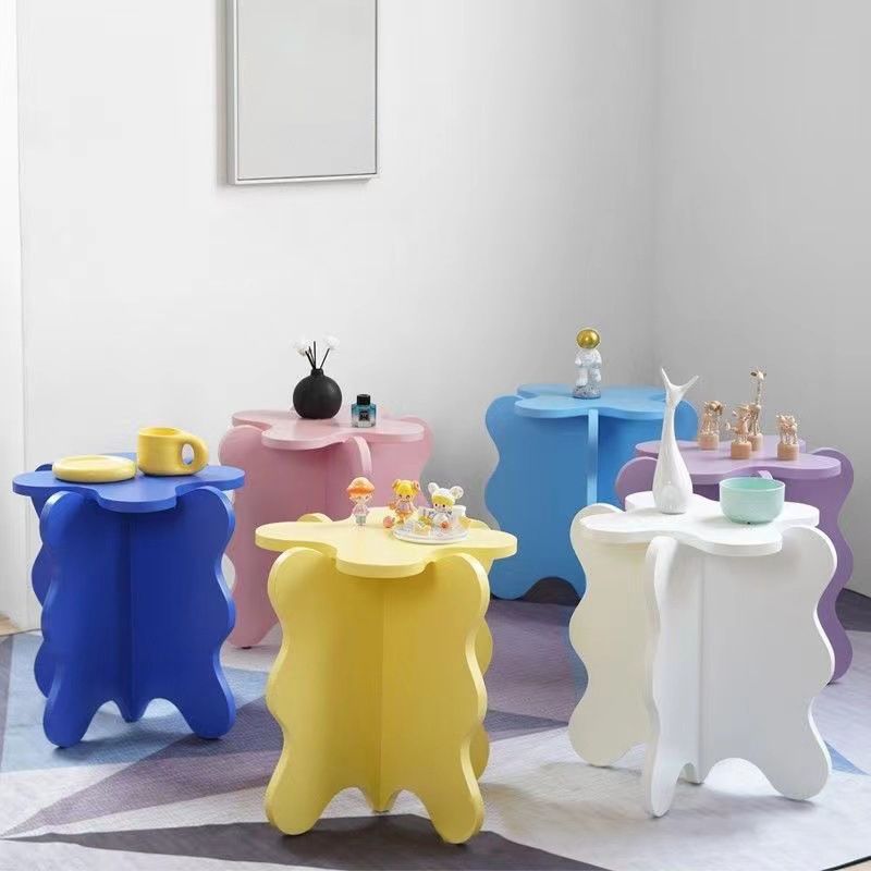 Modern Style Colored Irregular Side Table Faux Wood End Table Set